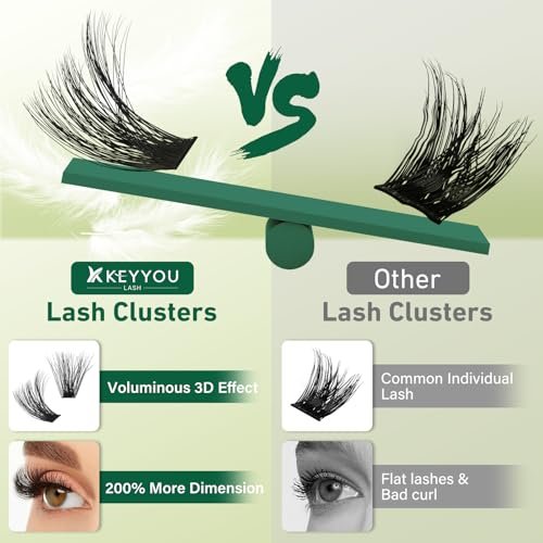 KEYYOU LASH Clusters 3D Effect Eyelash Clusters 280pcs 80D D Curl 9-18MIX Natural Soft DIY Lash Extension - görsel 10