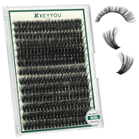 KEYYOU LASH Clusters 3D Effect Eyelash Clusters 280pcs 80D D Curl 9-18MIX Natural Soft DIY Lash Extension