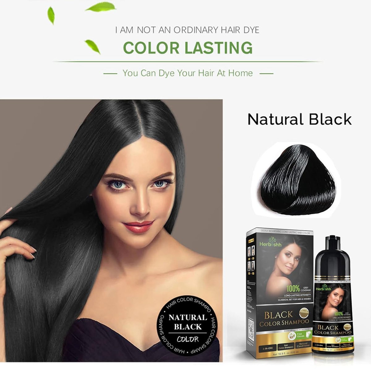 Herbishh Black Hair Color Shampoo - 3-In-1 Magic Dye for Gray Hair, 500ml + Essential Flower Hair Oil for Dry & Damaged Hair, 60ml - görsel 3