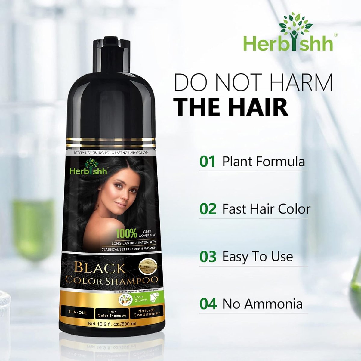 Herbishh Black Hair Color Shampoo - 3-In-1 Magic Dye for Gray Hair, 500ml + Essential Flower Hair Oil for Dry & Damaged Hair, 60ml - görsel 7