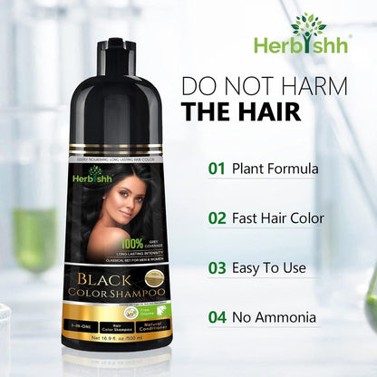 Herbishh Black Hair Color Shampoo - 3-In-1 Magic Dye for Gray Hair, 500ml + Essential Flower Hair Oil for Dry & Damaged Hair, 60ml
