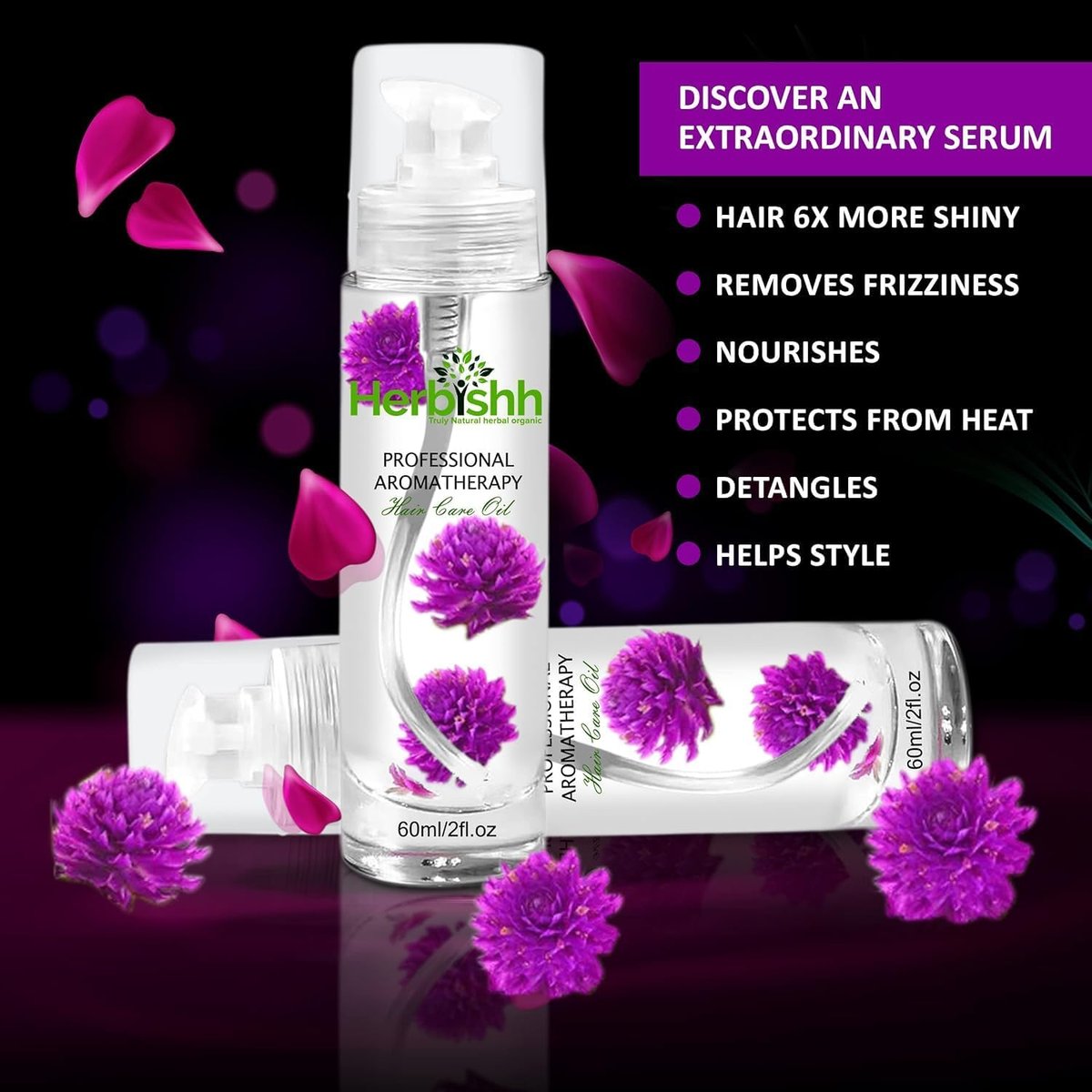 Herbishh Black Hair Color Shampoo - 3-In-1 Magic Dye for Gray Hair, 500ml + Essential Flower Hair Oil for Dry & Damaged Hair, 60ml - görsel 17