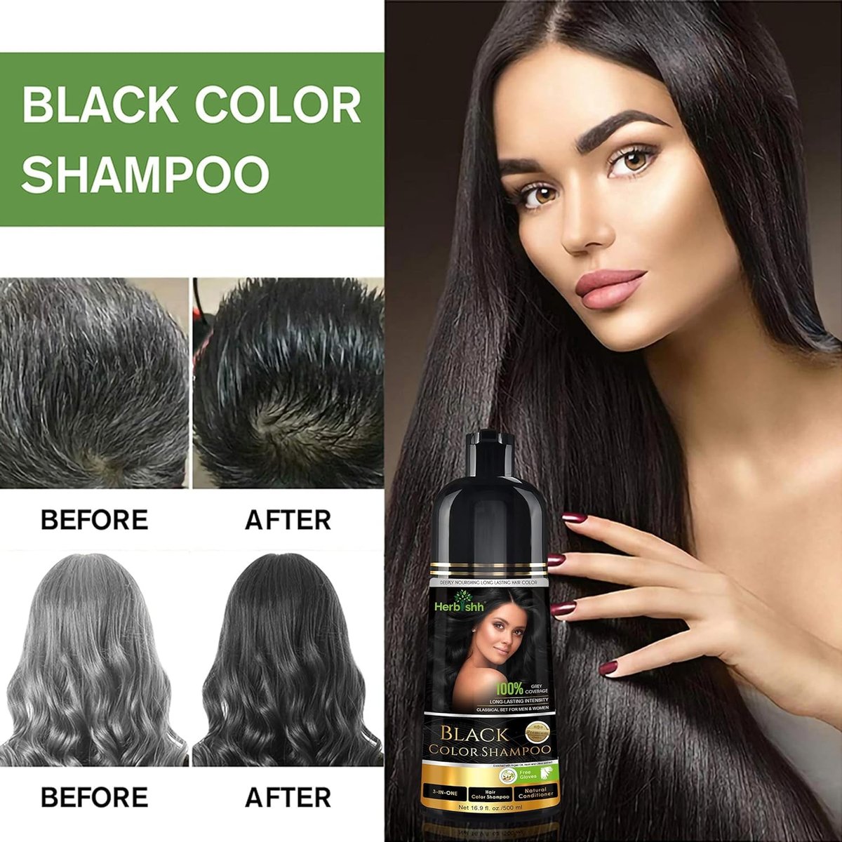 Herbishh Black Hair Color Shampoo - 3-In-1 Magic Dye for Gray Hair, 500ml + Essential Flower Hair Oil for Dry & Damaged Hair, 60ml - görsel 15
