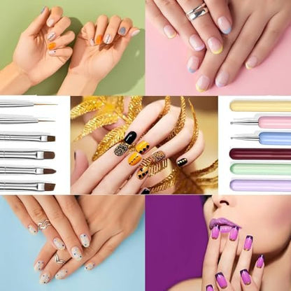Nail Art Brushes Set - 12 Pieces Nail Design Painting Brushes with Dotting Pens for DIY Nail Art
