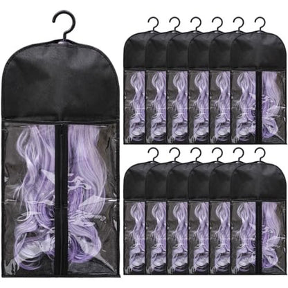 12PCS Hair Extension Holder Wig Storage Bags with Hanger – Dust-Proof Wig Hanger for Multiple Wigs & Hair Extensions Avelisse