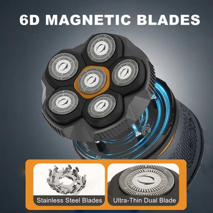 Magnetic 6-Blade Head Shaver Replacement Heads for 6D Electric Razor - 2 Pack Travel Size, Compatible with Ufree Shaver for Bald Men Avelisse