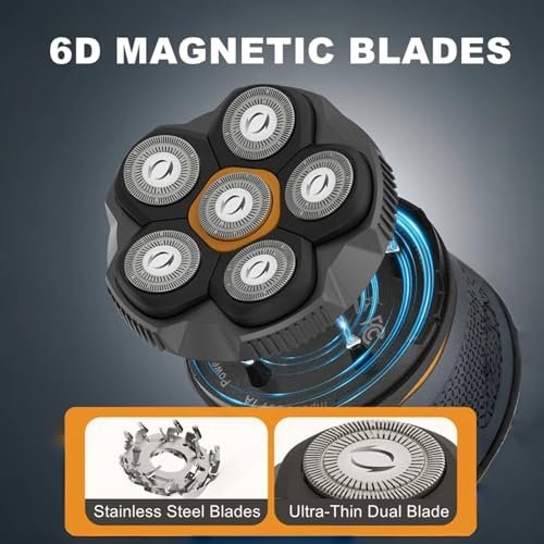 Magnetic 6-Blade Head Shaver Replacement Heads for 6D Electric Razor - 2 Pack Travel Size, Compatible with Ufree Shaver for Bald Men Avelisse
