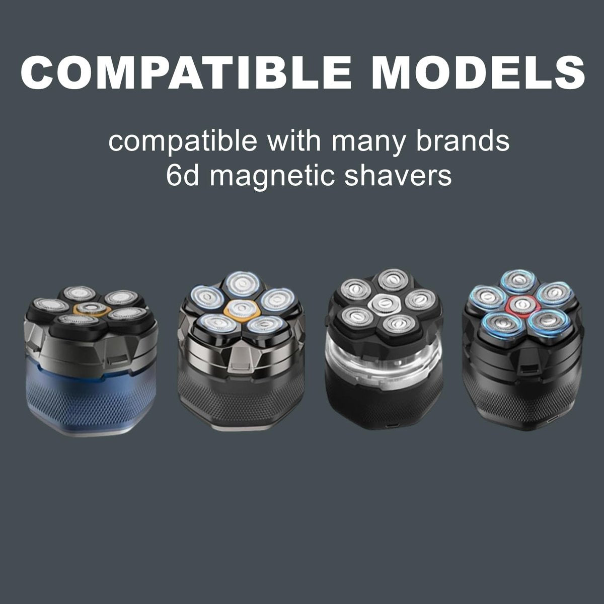 Magnetic 6-Blade Head Shaver Replacement Heads for 6D Electric Razor - 2 Pack Travel Size, Compatible with Ufree Shaver for Bald Men Avelisse