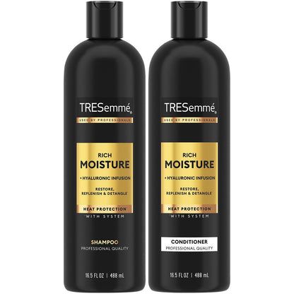 TRESemmé Rich Moisture Shampoo and Conditioner Set with Hyaluronic Acid - Vitamin-Enriched for Dry Hair, 16.5 oz Each (Pack of 2) Avelisse