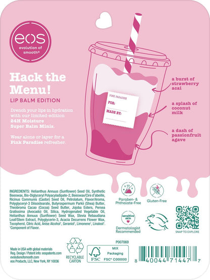 eos 24H Moisture Super Balms Minis - Pink Paradise, Limited-Edition, Nourishing Dry Lip Balm Variety Pack, 0.169 fl oz, 3-Pack