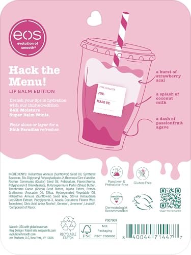 eos 24H Moisture Super Balms Minis - Pink Paradise, Limited-Edition, Nourishing Dry Lip Balm Variety Pack, 0.169 fl oz, 3-Pack - görsel 8