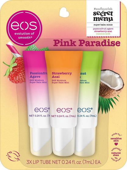 eos 24H Moisture Super Balms Minis - Pink Paradise, Limited-Edition, Nourishing Dry Lip Balm Variety Pack, 0.169 fl oz, 3-Pack