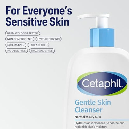 Cetaphil Hydrating Gentle Skin Cleanser for Dry to Normal Sensitive Skin, Fragrance Free, 8 oz (Pack of 3) Avelisse