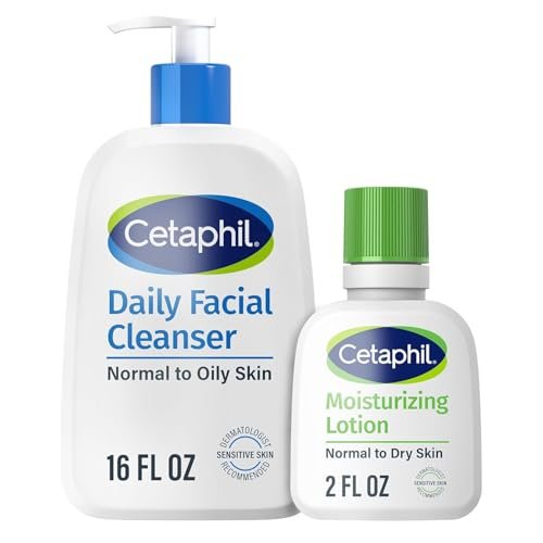 Cetaphil Daily Facial Cleanser & Moisturizing Lotion Duo – 16oz Cleanser + 2oz Lotion, Gentle Skin Care for Sensitive Skin Avelisse