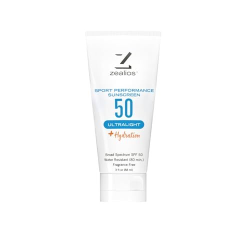 Zealios Sport Performance Ultralight SPF 50 Sunscreen + Hydration, 3 oz Tube, Broad Spectrum, Water & Sweat Resistant (80 min) Non-Greasy, Fragrance-Free Lotion for Swimming, Running & Cycling Avelisse