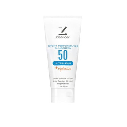 Zealios Sport Performance Ultralight SPF 50 Sunscreen + Hydration, 3 oz Tube, Broad Spectrum, Water & Sweat Resistant (80 min) Non-Greasy, Fragrance-Free Lotion for Swimming, Running & Cycling Avelisse