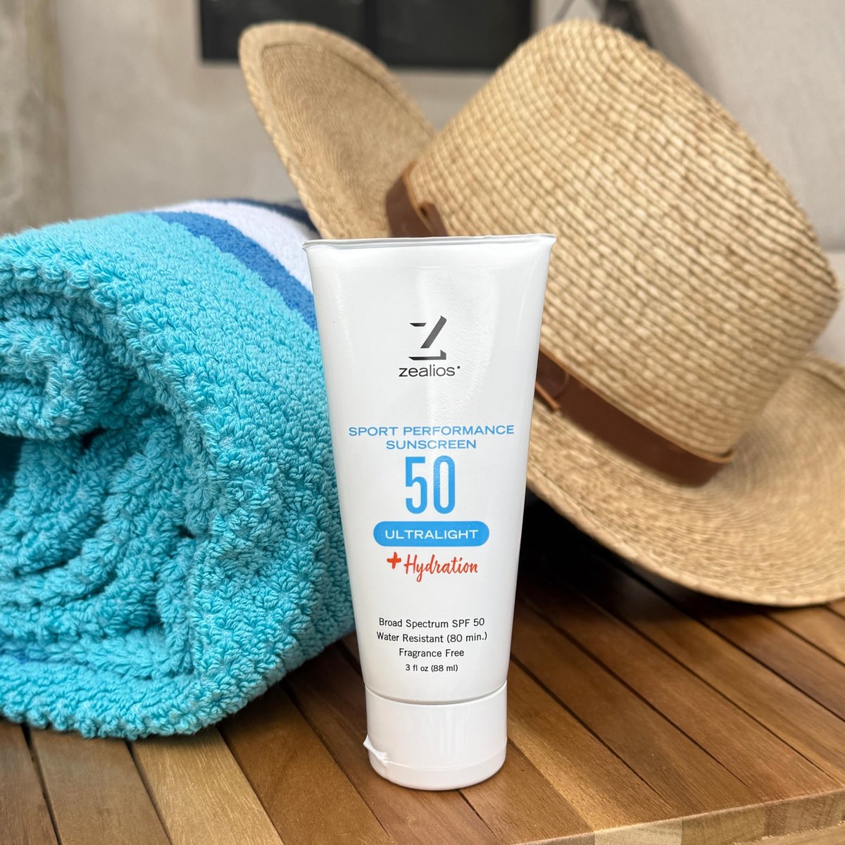 Zealios Sport Performance Ultralight SPF 50 Sunscreen + Hydration, 3 oz Tube, Broad Spectrum, Water & Sweat Resistant (80 min) Non-Greasy, Fragrance-Free Lotion for Swimming, Running & Cycling Avelisse