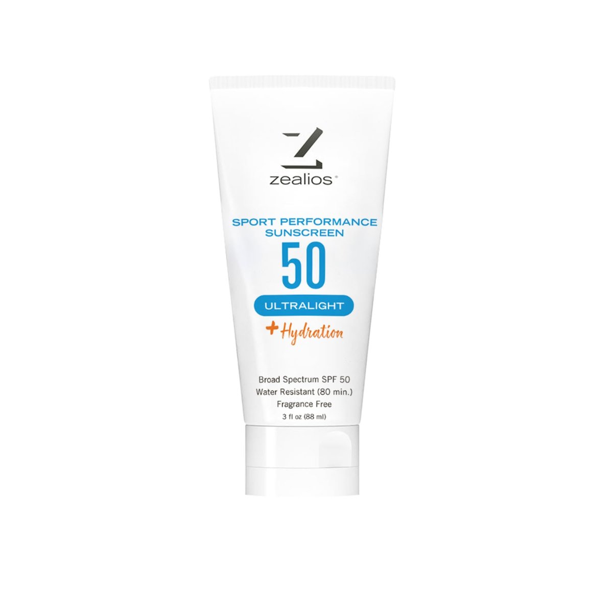 Zealios Sport Performance Ultralight SPF 50 Sunscreen + Hydration, 3 oz Tube, Broad Spectrum, Water & Sweat Resistant (80 min) Non-Greasy, Fragrance-Free Lotion for Swimming, Running & Cycling Avelisse