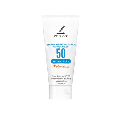 Zealios Sport Performance Ultralight SPF 50 Sunscreen + Hydration, 3 oz Tube, Broad Spectrum, Water & Sweat Resistant (80 min) Non-Greasy, Fragrance-Free Lotion for Swimming, Running & Cycling Avelisse
