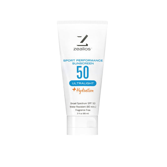 Zealios Sport Performance Ultralight SPF 50 Sunscreen + Hydration, 3 oz Tube, Broad Spectrum, Water & Sweat Resistant (80 min) Non-Greasy, Fragrance-Free Lotion for Swimming, Running & Cycling Avelisse