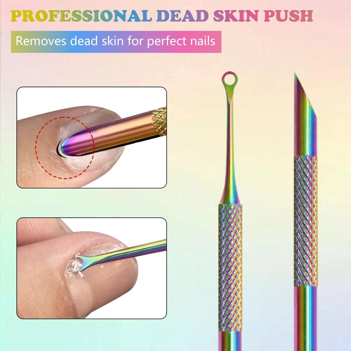 HINGTAI Color Titanium-Circle Bevel Shovel Double Head Cuticle Remover Pusher - Professional Manicure Tool for Salon & Home Use - görsel 7