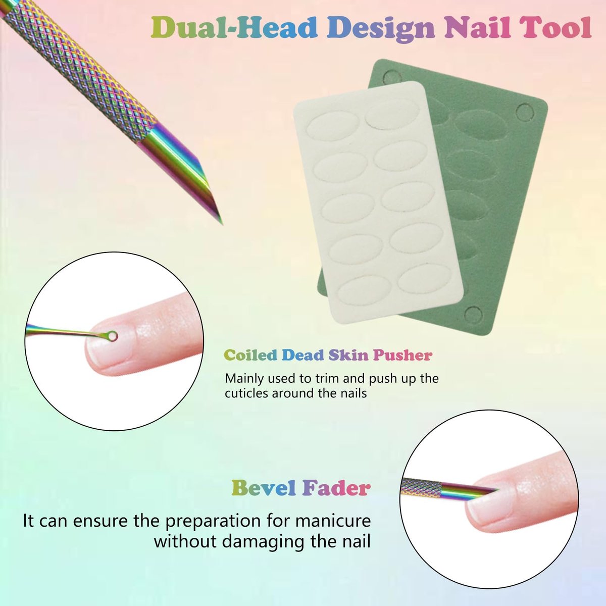 HINGTAI Color Titanium-Circle Bevel Shovel Double Head Cuticle Remover Pusher - Professional Manicure Tool for Salon & Home Use - görsel 5