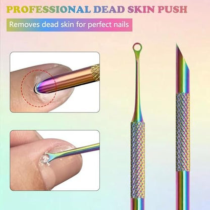 HINGTAI Color Titanium-Circle Bevel Shovel Double Head Cuticle Remover Pusher - Professional Manicure Tool for Salon & Home Use