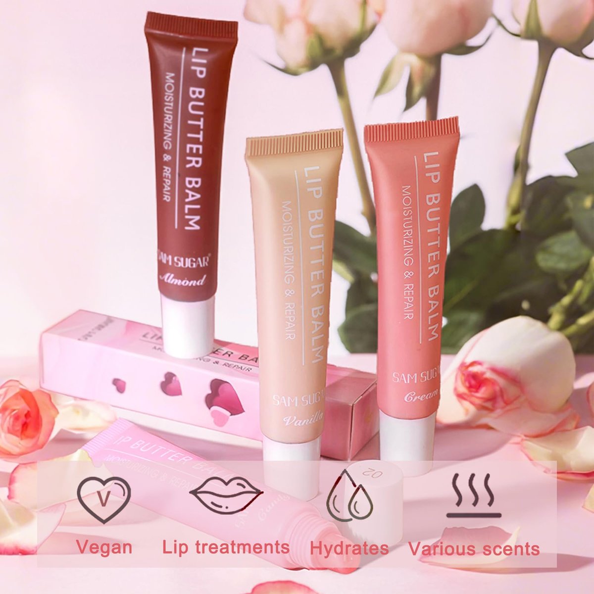 Bekoeen 5 Colors Butter Lip Balm Hydrating Lip Gloss, High Shine Nude Lip Tint Finish Lip Glow Oil, Lip Care Makeup Gift for Women - görsel 11
