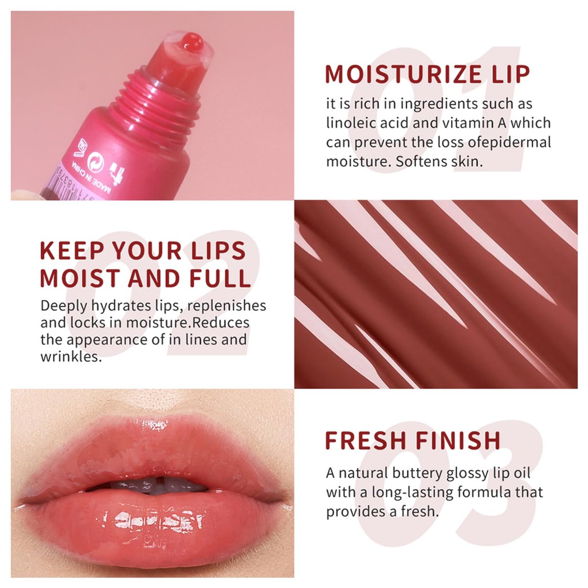 Bekoeen 5 Colors Butter Lip Balm Hydrating Lip Gloss, High Shine Nude Lip Tint Finish Lip Glow Oil, Lip Care Makeup Gift for Women - görsel 5