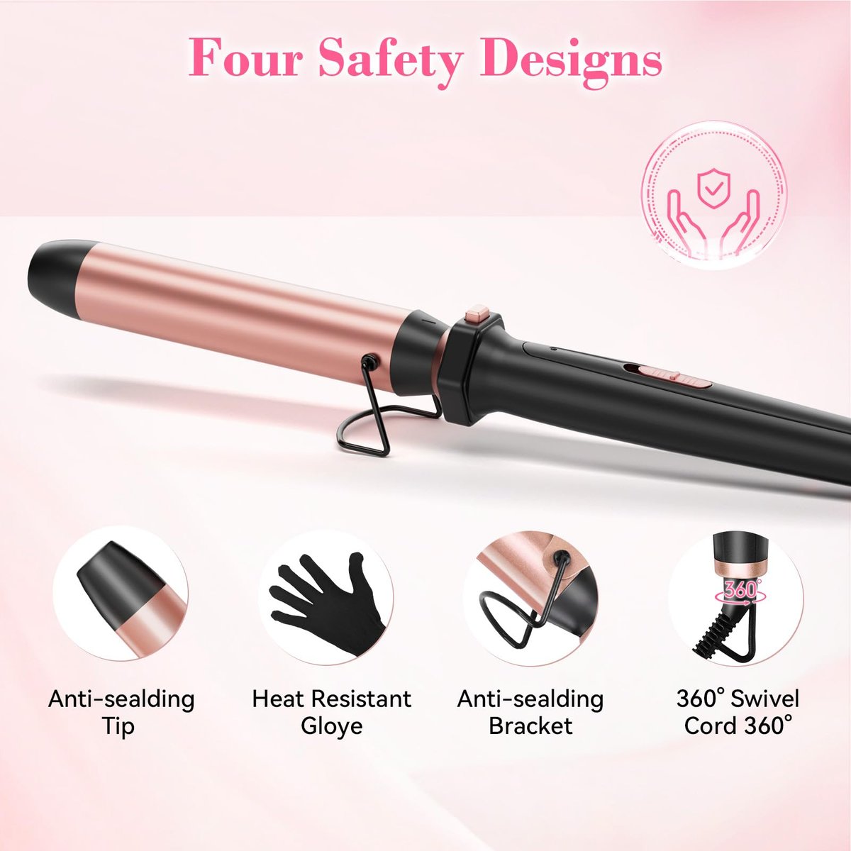 Ufree 7-in-1 Curling Iron Set with Interchangeable Ceramic Barrels, Thermal Brush, Straightener & Wand - Rose Gold Avelisse