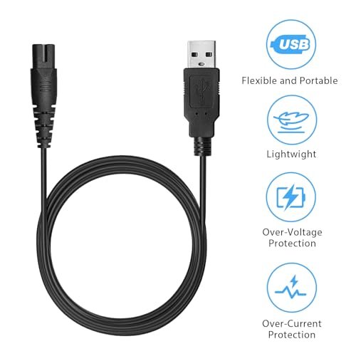 Meliya USB Charger Cable for Skull Pitbull Clippers – Compatible with Palm, Butterfly Kiss, Beast Clipper PRO Shaver – 3.3 Feet Charging Cord - görsel 4