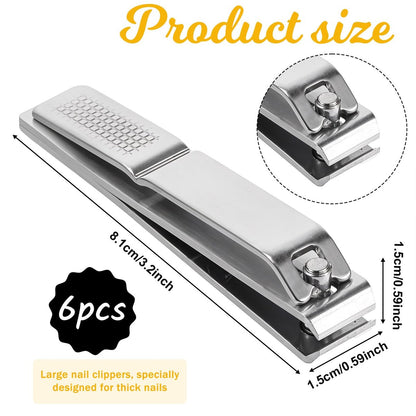 6-Piece Straight Nail Clippers for Thick Toenails – Heavy Duty Stainless Steel Edge Cutters for Men and Women
