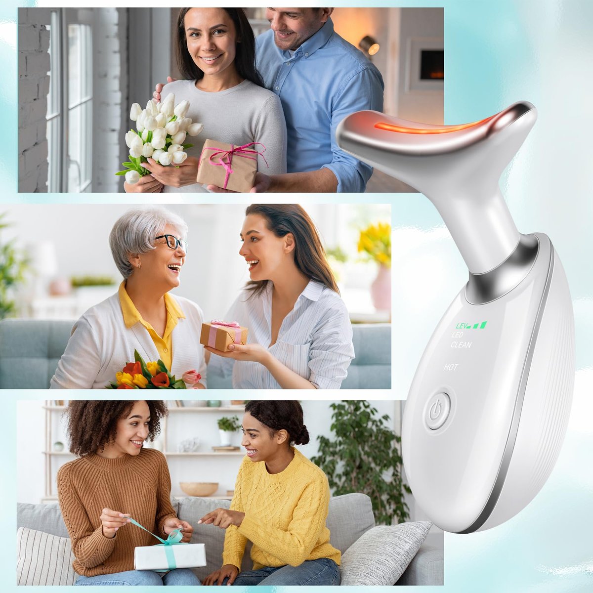 Oriflame Neck and Face Massager - White Face Roller for Sculpting, Firming & Smoothing Skin with 3 Modes Avelisse