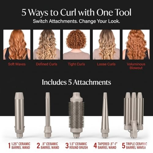 Remington 5-in-1 Curling Wand Set – Interchangeable Ceramic Curling Iron for Beach Waves, Loose & Tight Curls, Multi Styler Hair Tool, Fast Heat, Salon Results at Home Avelisse