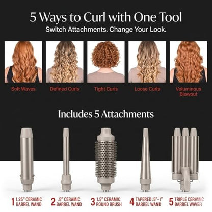 Remington 5-in-1 Curling Wand Set – Interchangeable Ceramic Curling Iron for Beach Waves, Loose & Tight Curls, Multi Styler Hair Tool, Fast Heat, Salon Results at Home Avelisse