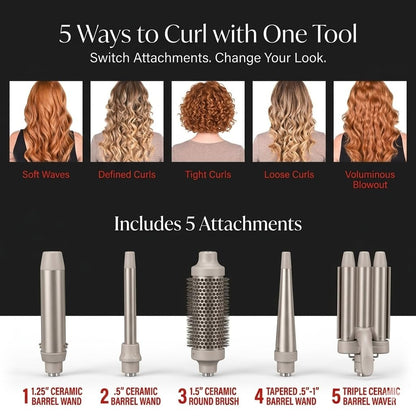 Remington 5-in-1 Curling Wand Set – Interchangeable Ceramic Curling Iron for Beach Waves, Loose & Tight Curls, Multi Styler Hair Tool, Fast Heat, Salon Results at Home Avelisse