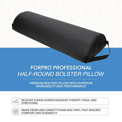 ForPro Premium Jumbo Half-Round Bolster Pillow – Black, 9”W x 4.5”H x 26”L, Oil & Stain-Resistant for Massage & Yoga Avelisse