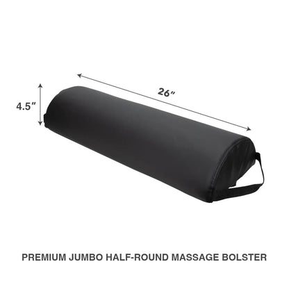 ForPro Premium Jumbo Half-Round Bolster Pillow – Black, 9”W x 4.5”H x 26”L, Oil & Stain-Resistant for Massage & Yoga Avelisse