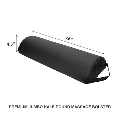 ForPro Premium Jumbo Half-Round Bolster Pillow – Black, 9”W x 4.5”H x 26”L, Oil & Stain-Resistant for Massage & Yoga Avelisse