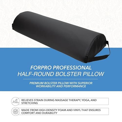 ForPro Premium Jumbo Half-Round Bolster Pillow – Black, 9”W x 4.5”H x 26”L, Oil & Stain-Resistant for Massage & Yoga Avelisse