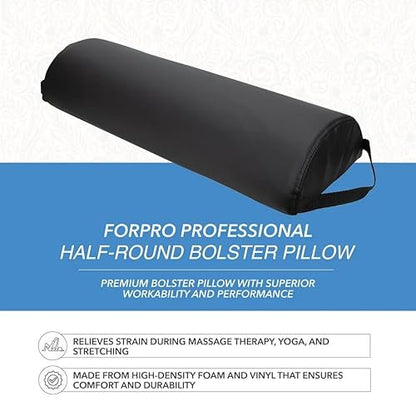 ForPro Premium Jumbo Half-Round Bolster Pillow – Black, 9”W x 4.5”H x 26”L, Oil & Stain-Resistant for Massage & Yoga Avelisse