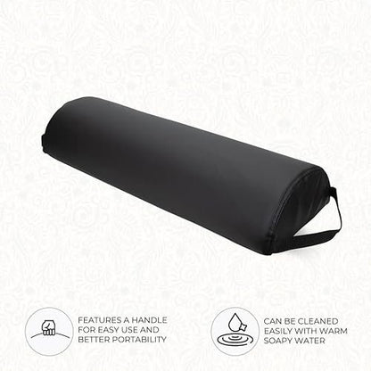 ForPro Premium Jumbo Half-Round Bolster Pillow – Black, 9”W x 4.5”H x 26”L, Oil & Stain-Resistant for Massage & Yoga Avelisse