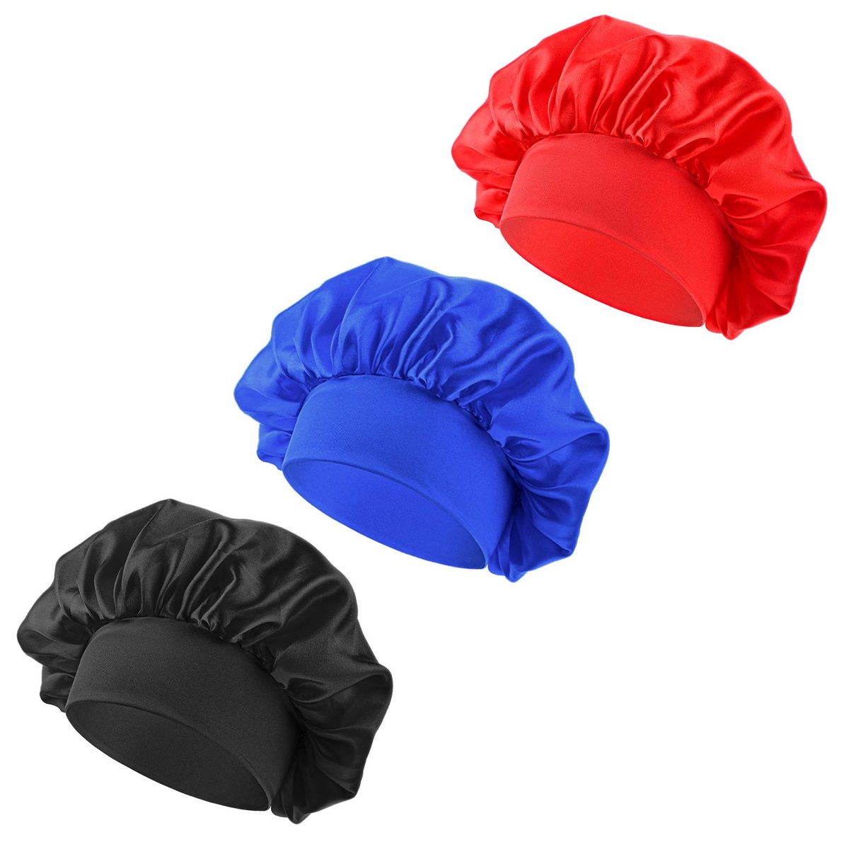 3 Pcs Satin Kid Bonnets for Curly Hair - Silk Sleeping Hat for Boys & Girls - Elastic Wide Band Bonnet Sleep Cap for Children Natural Long Short Hair Overnight - görsel 1