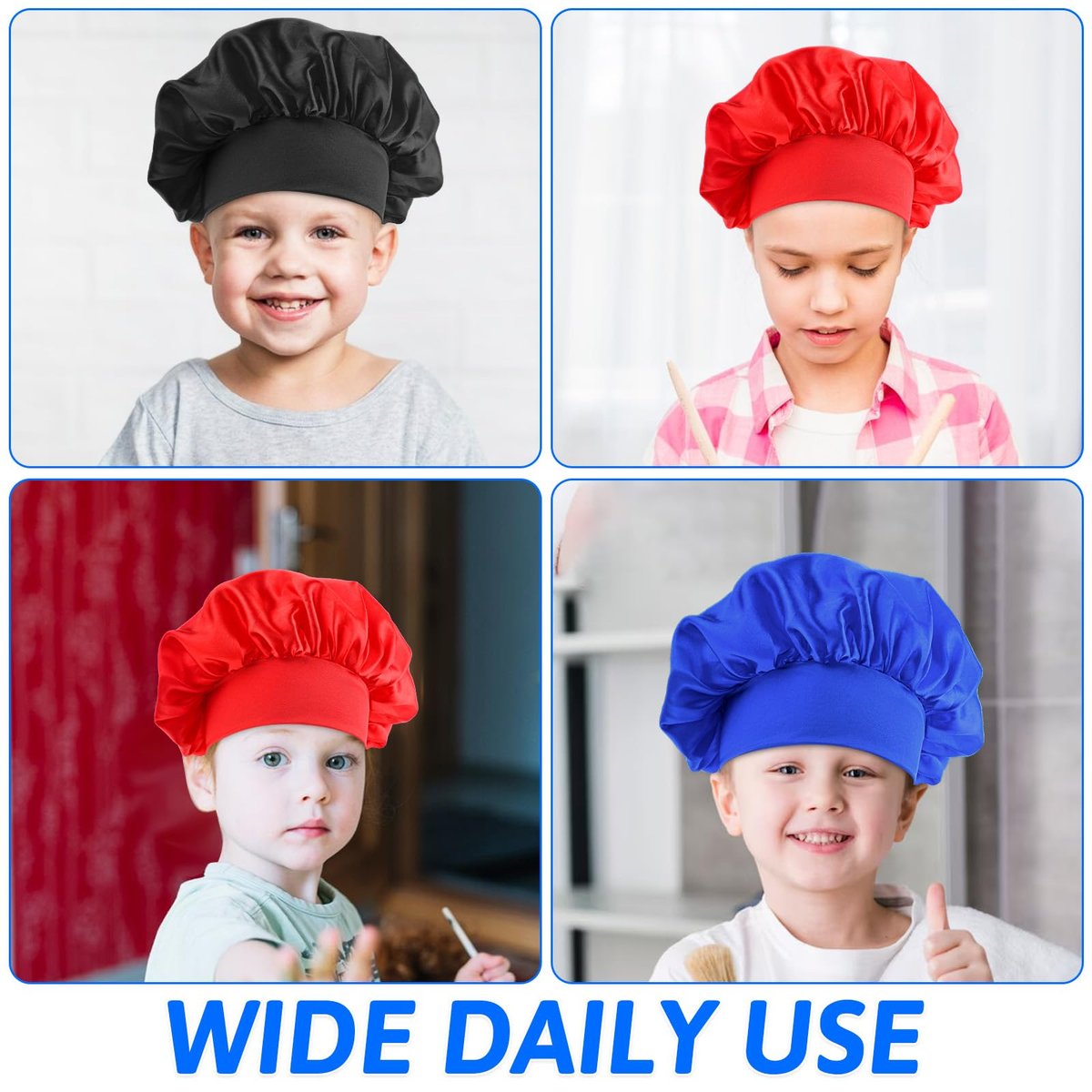 3 Pcs Satin Kid Bonnets for Curly Hair - Silk Sleeping Hat for Boys & Girls - Elastic Wide Band Bonnet Sleep Cap for Children Natural Long Short Hair Overnight - görsel 9
