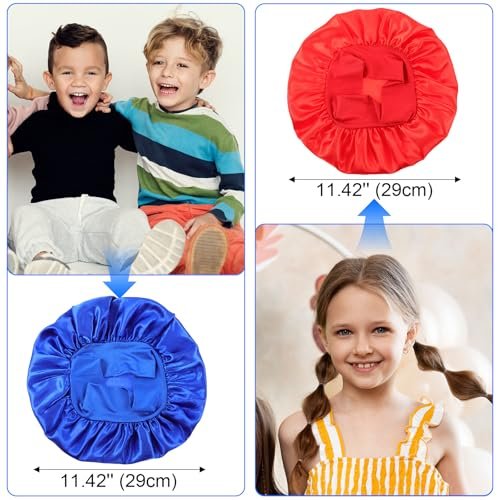 3 Pcs Satin Kid Bonnets for Curly Hair - Silk Sleeping Hat for Boys & Girls - Elastic Wide Band Bonnet Sleep Cap for Children Natural Long Short Hair Overnight - görsel 4