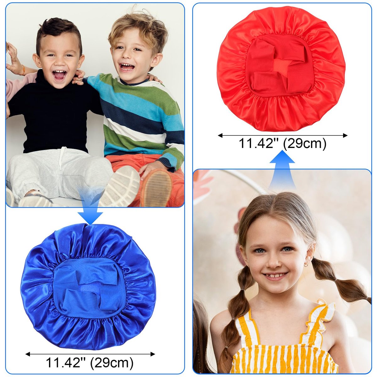 3 Pcs Satin Kid Bonnets for Curly Hair - Silk Sleeping Hat for Boys & Girls - Elastic Wide Band Bonnet Sleep Cap for Children Natural Long Short Hair Overnight - görsel 3