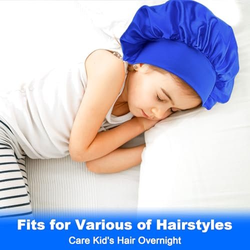 3 Pcs Satin Kid Bonnets for Curly Hair - Silk Sleeping Hat for Boys & Girls - Elastic Wide Band Bonnet Sleep Cap for Children Natural Long Short Hair Overnight - görsel 14