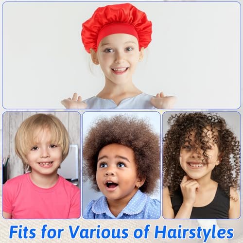 3 Pcs Satin Kid Bonnets for Curly Hair - Silk Sleeping Hat for Boys & Girls - Elastic Wide Band Bonnet Sleep Cap for Children Natural Long Short Hair Overnight - görsel 8