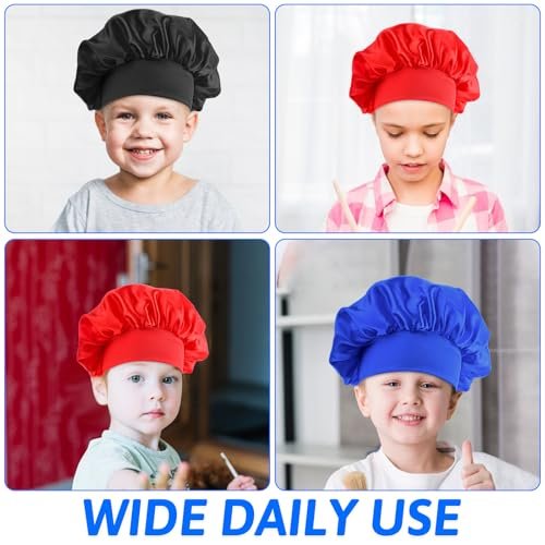 3 Pcs Satin Kid Bonnets for Curly Hair - Silk Sleeping Hat for Boys & Girls - Elastic Wide Band Bonnet Sleep Cap for Children Natural Long Short Hair Overnight - görsel 10