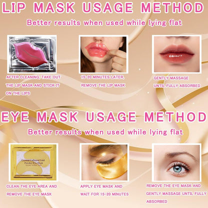 40 Pairs Eye Mask & Lip Mask - 24K Gold Gel Crystal Collagen Under Eye Patches for Dark Circles, Bachelorette Party Favors, Galentines Day Gifts, Bulk Bridesmaid Gifts
